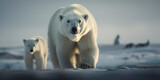 Polar bear and cub facing forward in a heartwarming Arctic scene. Generative AI