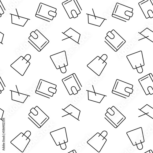 Monochrome vector seamless pattern of wallet, shopping basket, bag for web sites and polygraphy