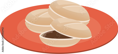 お皿にのっている和菓子（もなか）のイメージイラスト