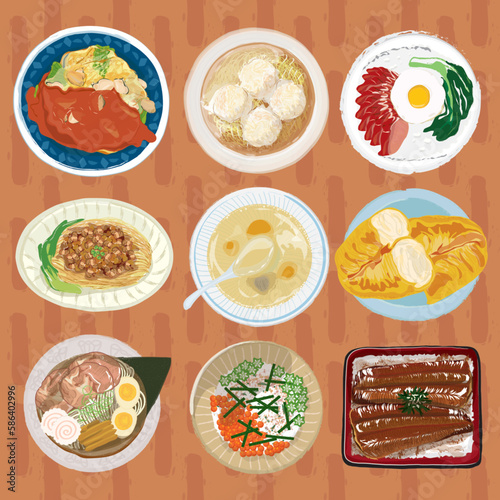 set of asian food