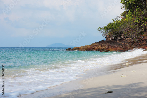 Nature background, Beautiful scenery and sea waves. Clear water of sea waves on the beautiful beach. Scenic relaxing scenery