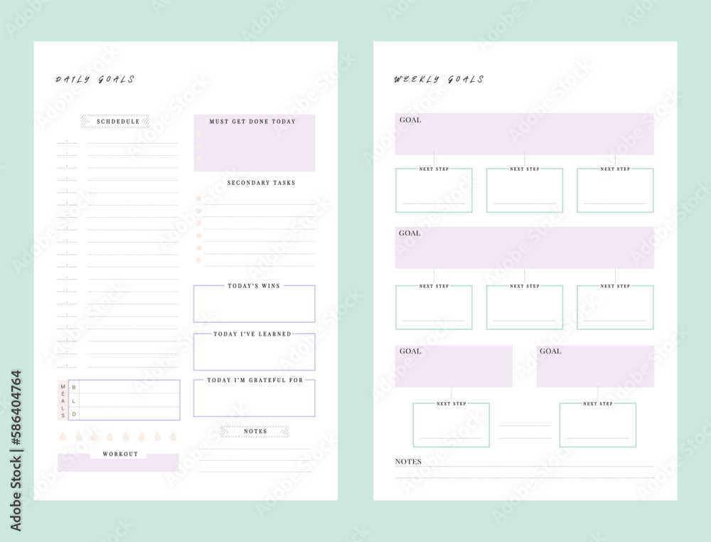 2 set of Daily and Weekly to do list Planner template. Minimalist planner template set. Vector illustration.	 