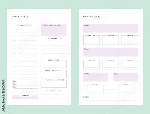 2 set of Daily and Weekly to do list Planner template. Minimalist planner template set. Vector illustration. 