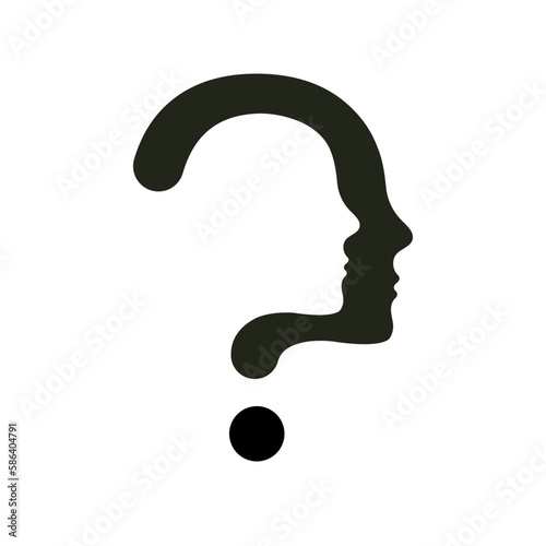 Question mark made from human faces. The question of self-determination and self-awareness. Psychological concept.