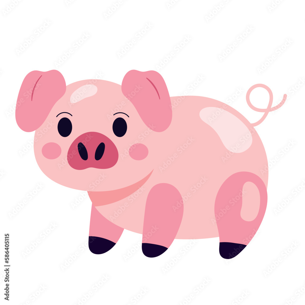 Naklejka premium Cheerful pink piglet farm animal