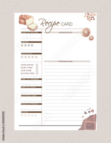 (Food) Recipe card planner. Plan you food day easily. Vector illustration.