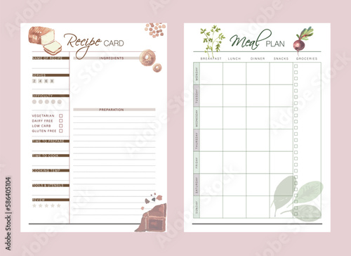 (Food) Meal Planner and Recipe card planner. Plan you food day easily. Vector illustration.