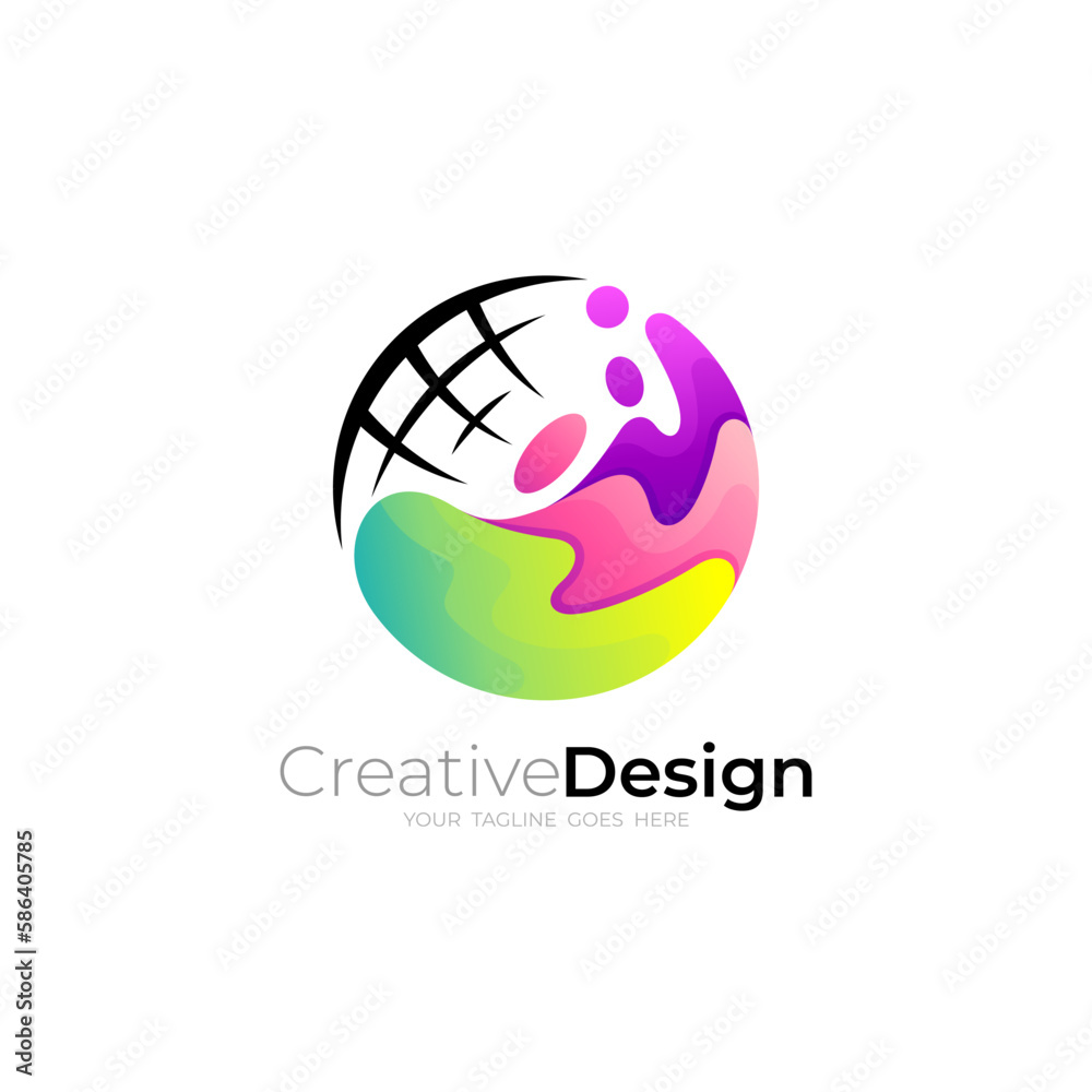 Abstract earth logo with 3d colorful design, Globe logos Abstract earth logo with 3d colorful design, Globe logos