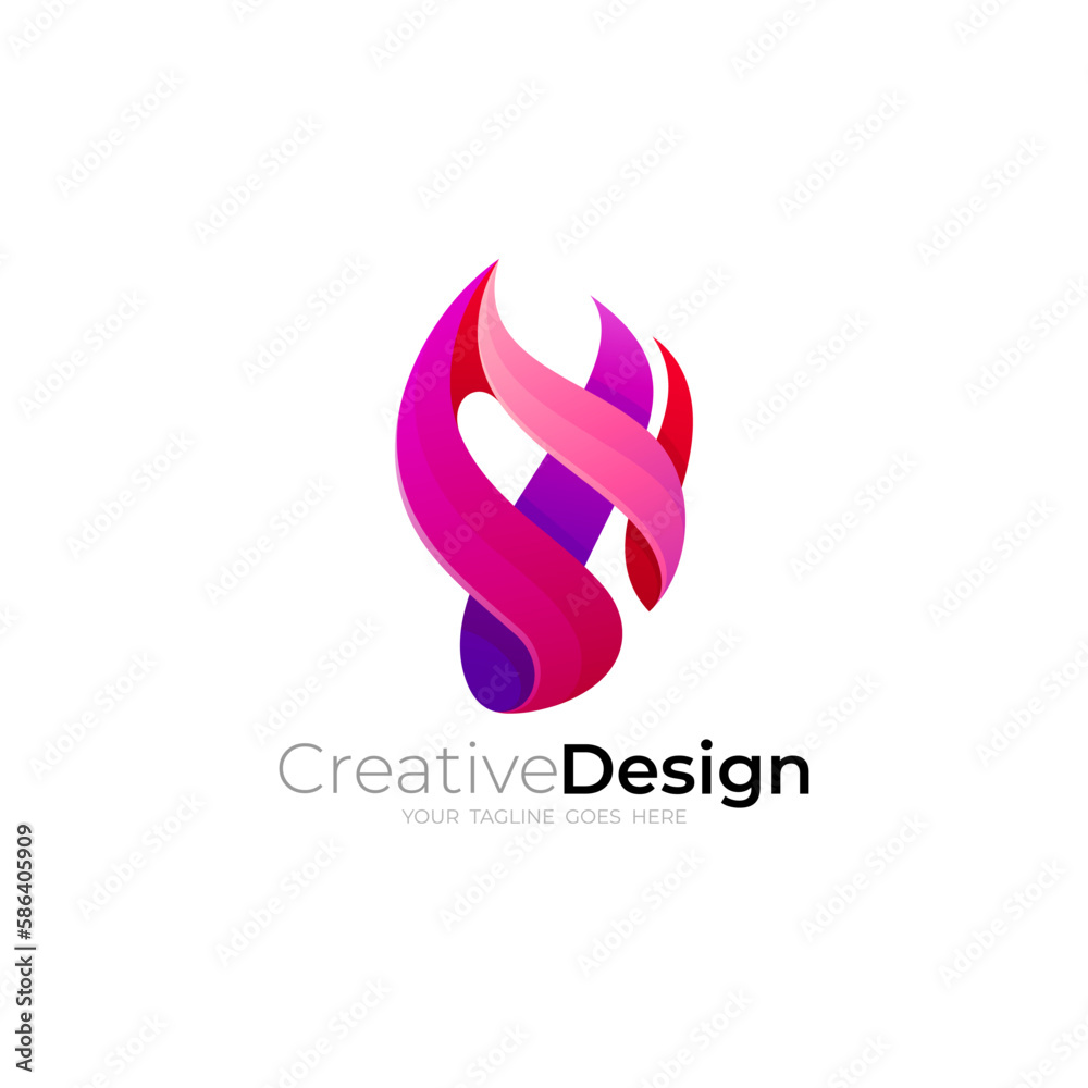 Abstract fire logo with colorful design template, 3d style Abstract fire logo with colorful design template, 3d style