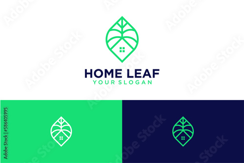 house logo design with leaves and line art