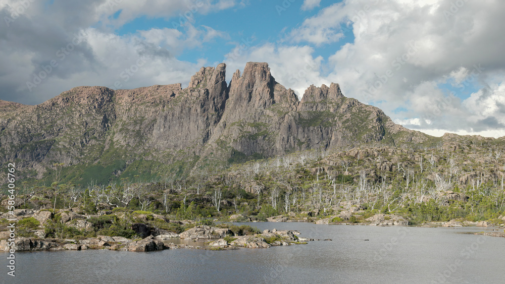 close shot of mt geryon at lake elysia in the labyrinth of tasmania