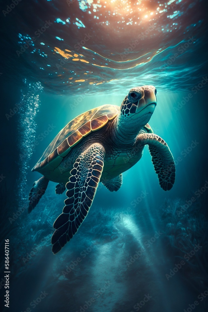 Obraz premium Turtle in ocean underwater. Generative AI
