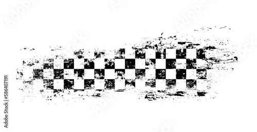 Grunge race flag, isolated vector monochrome banner for motocross sports tournament or car rally competition. Black and white checkered sport racing flag with checkerboard grungy texture photo
