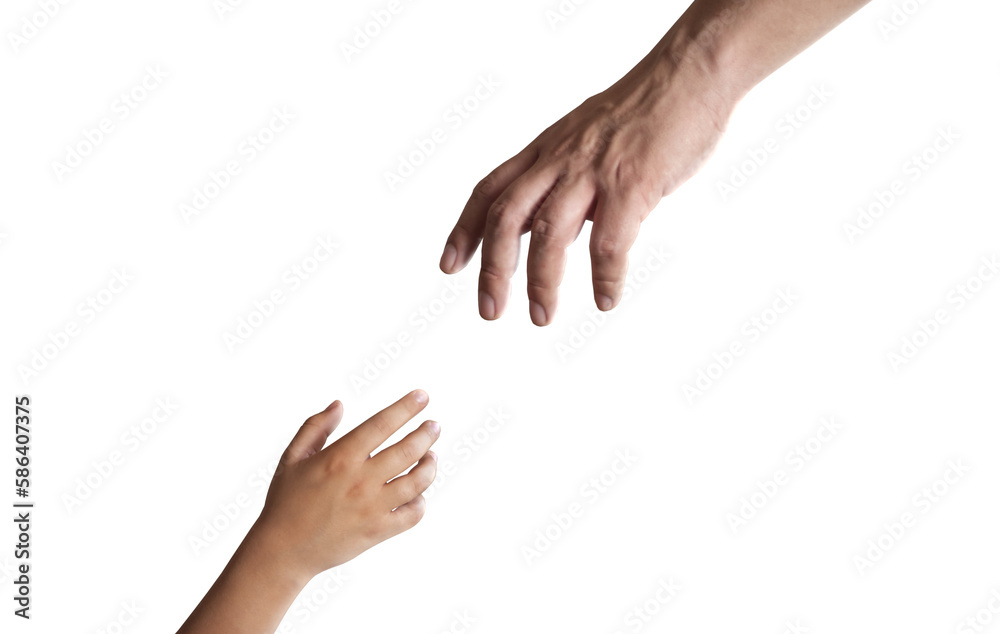 a man's hand helping and giving hope to a child on a transparent background png