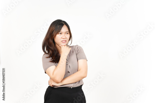 Thinking and Looking away Of Beautiful Asian Woman Isolated On White Background © Sino Images Studio