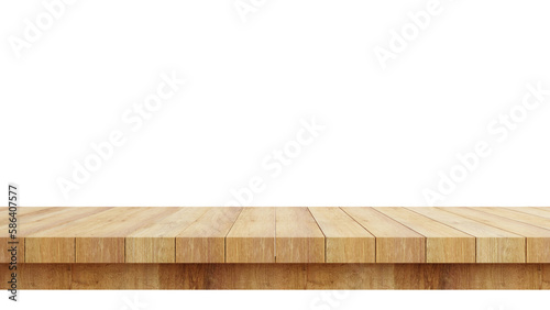 Wooden table top isolated on transparent background 3d rendering png