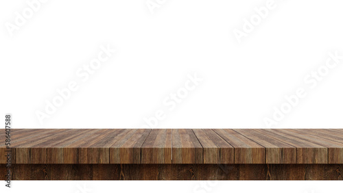Wooden table top isolated on transparent background 3d rendering png