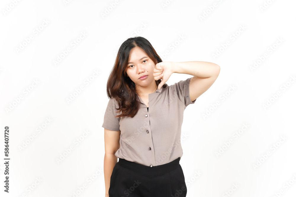 Showing Thumbs Down Of Beautiful Asian Woman Isolated On White Background Showing Thumbs Down Of Beautiful Asian Woman Isolated On White Background