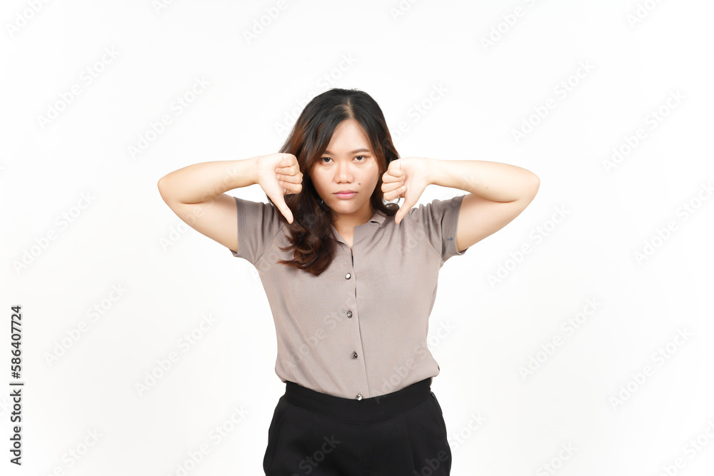 Showing Thumbs Down Of Beautiful Asian Woman Isolated On White Background Showing Thumbs Down Of Beautiful Asian Woman Isolated On White Background