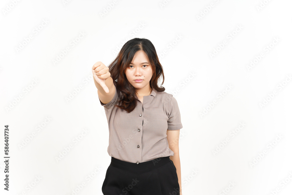 Showing Thumbs Down Of Beautiful Asian Woman Isolated On White Background Showing Thumbs Down Of Beautiful Asian Woman Isolated On White Background