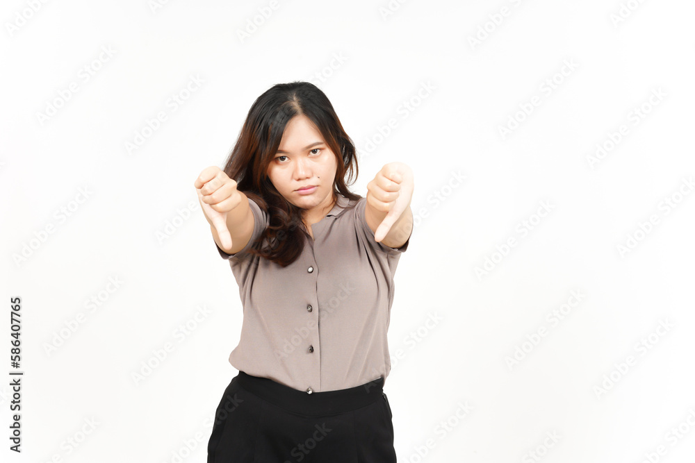 Showing Thumbs Down Of Beautiful Asian Woman Isolated On White Background Showing Thumbs Down Of Beautiful Asian Woman Isolated On White Background