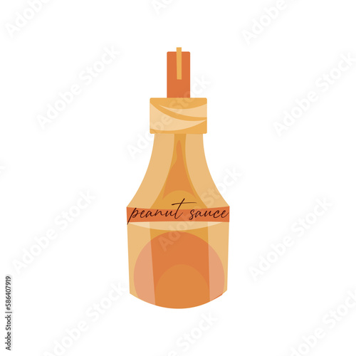 Bottle of tasty peanut sauce on white background