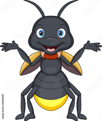 Cute happy firefly cartoon on white background