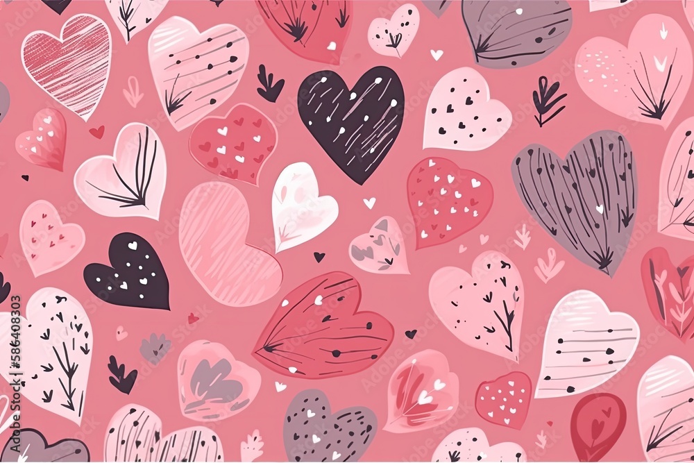 hearts on a pink background. Generative AI