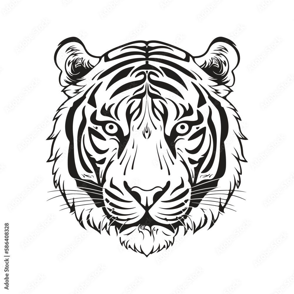 tiger head, vector concept digital art, hand drawn illustration tiger head, vector concept digital art, hand drawn illustration