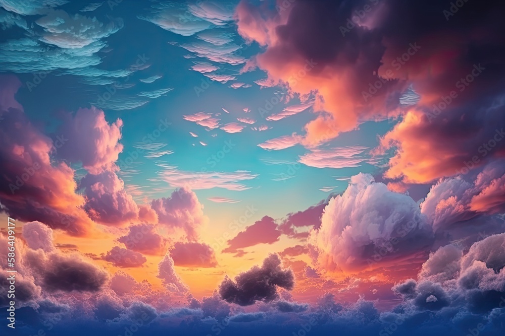 serene sunset with beautiful clouds in the sky. Generative AI