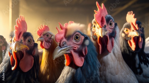 A group of chickens taking a selfie. Created with Generative AI. © lchumpitaz
