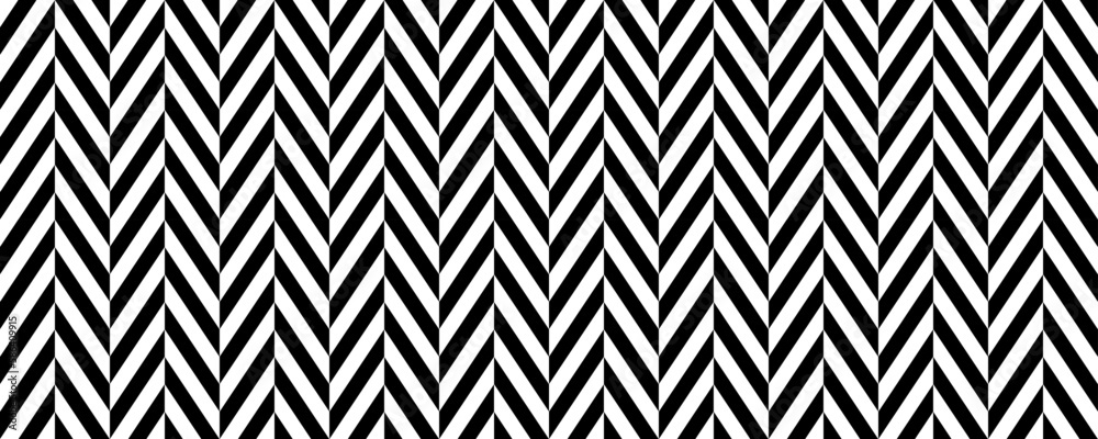 Herringbone seamless pattern. Black and white chevron background. Repeating zigzag texture with diagonal lines. Textile and fabric print design. Vector illustration and wallpaper