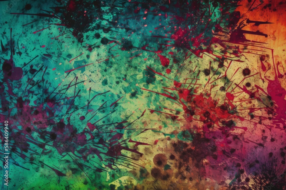 an abstract painting with colorful splatters and drips. Generative AI