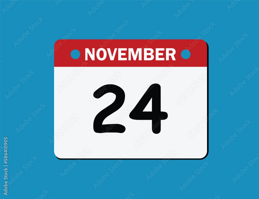 24th November calendar icon. Calendar template for the days of December