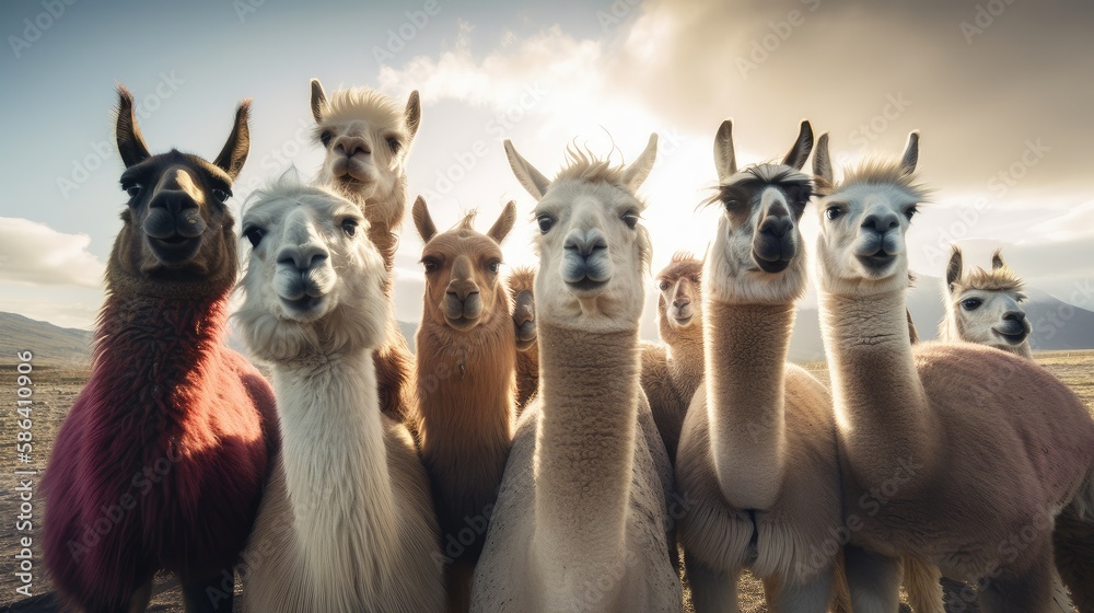 A group of llamas taking a selfie. Created with generative AI. A group of llamas taking a selfie. Created with generative AI.
