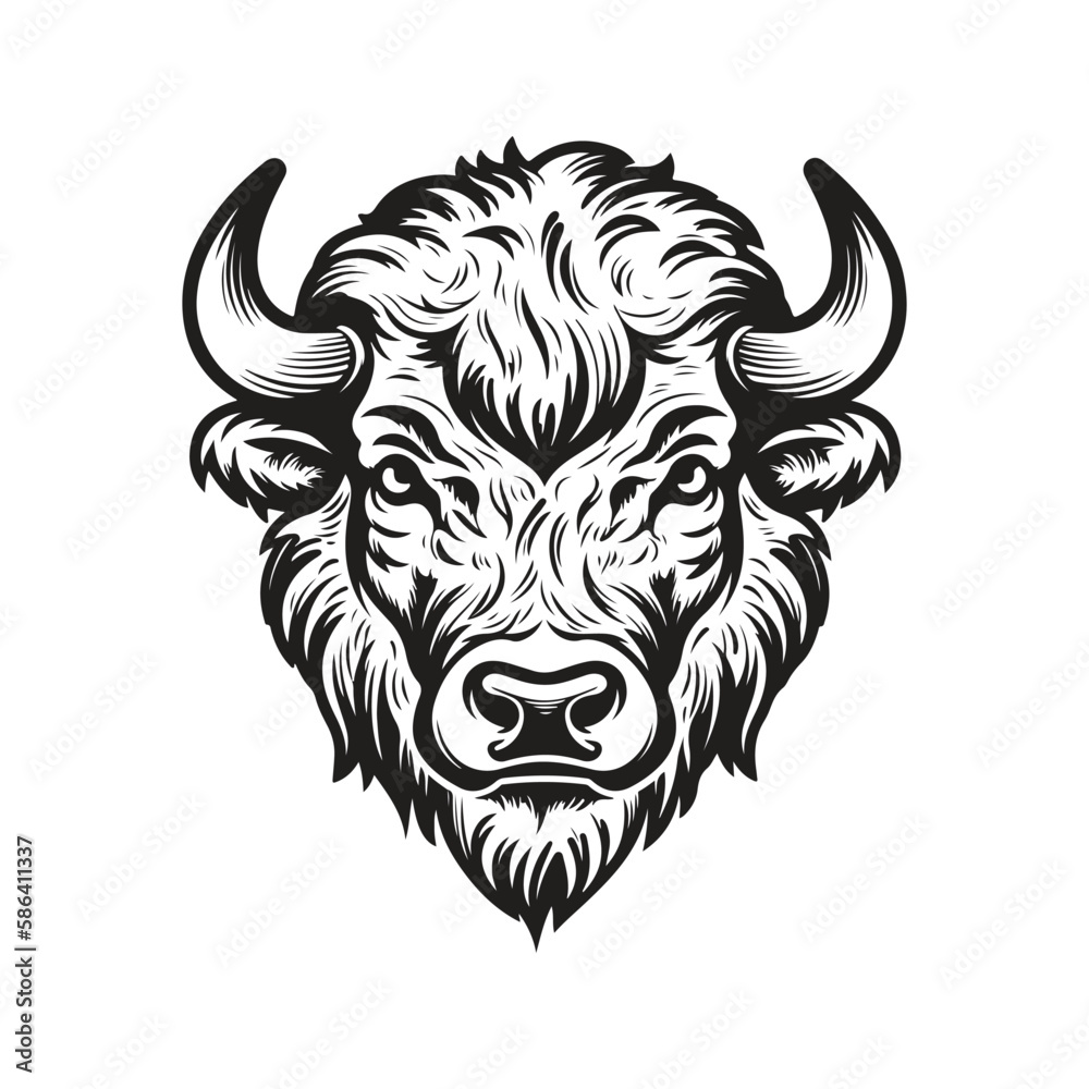 bison head, vector concept digital art, hand drawn illustration bison head, vector concept digital art, hand drawn illustration