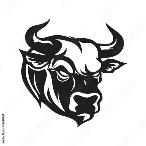 bull head, vector concept digital art, hand drawn illustration