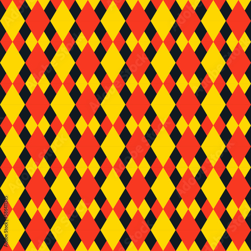 red and yellow pattern with squares that say zigzag.