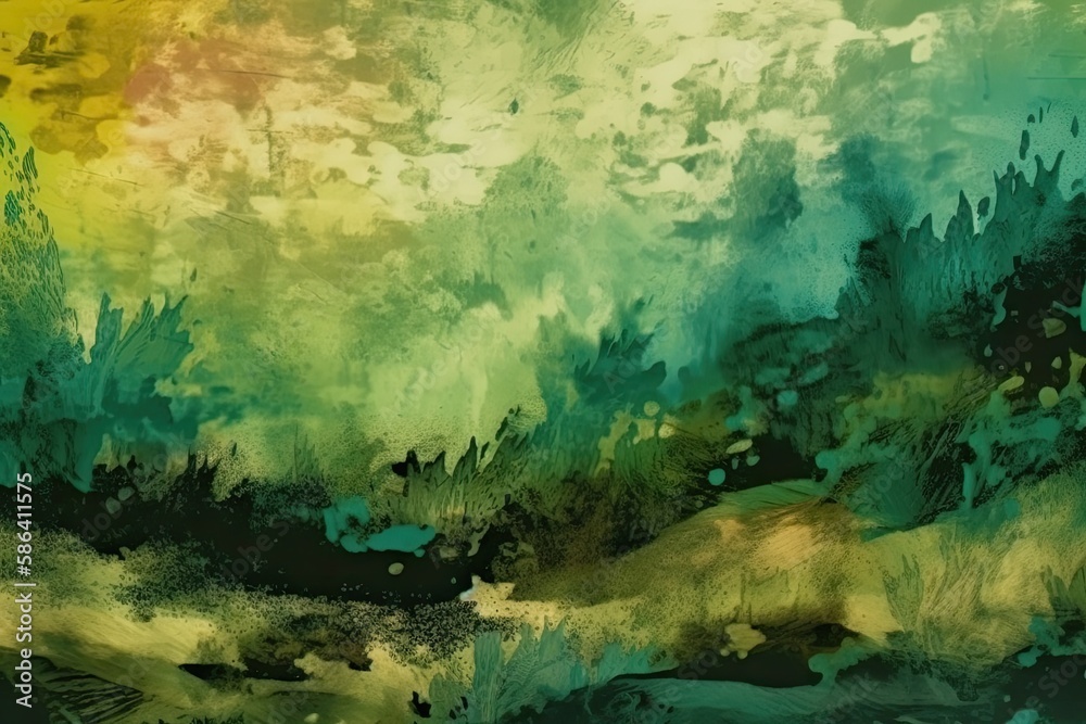 an abstract painting with green and yellow colors. Generative AI
