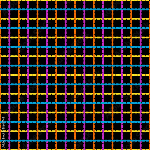 Multi-colored plaid pattern on a black background