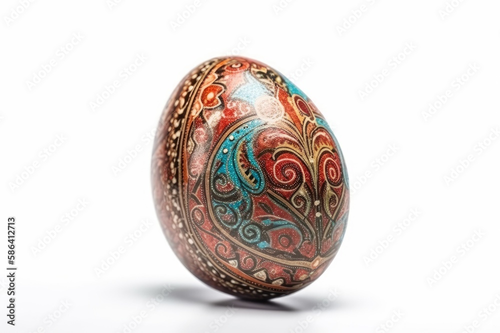 highly detailed and decorated Easter egg on a plain white background. Generative AI
