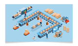 3D isometric automated warehouse robots and Smart warehouse technology Concept with Warehouse Automation System and Robot Transportation operation service. Vector illustration EPS 10