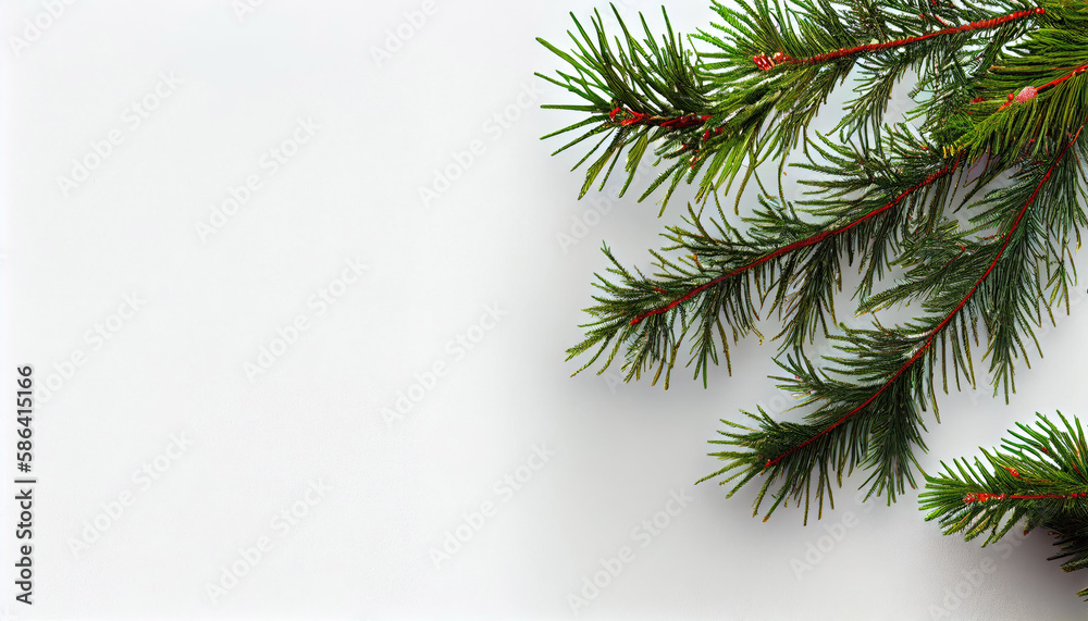 Christmas Tree Branches on Plain Background with Generative AI Technology Christmas Tree Branches on Plain Background with Generative AI Technology