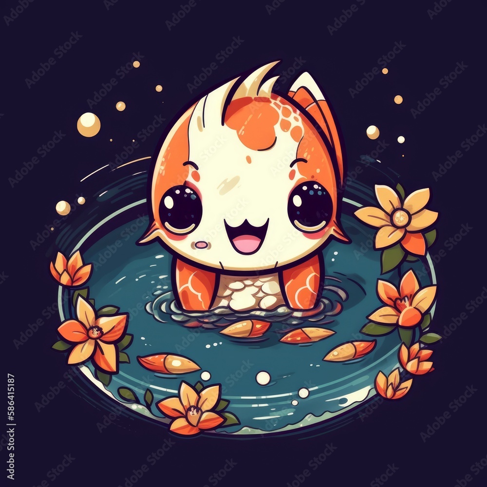 A cute koi fish cartoon style illustration. Generative AI. A cute koi fish cartoon style illustration. Generative AI.