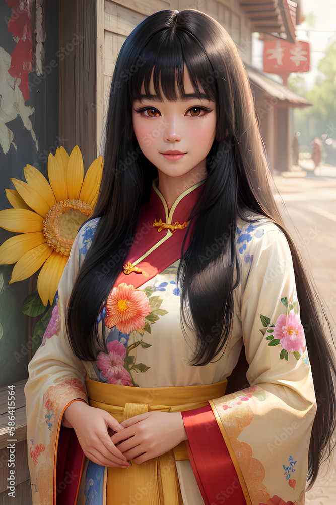 Beautiful female wearing Chinese clothes