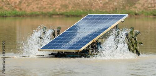 Aerator turbine fill oxygen to water is using solar energy. photo