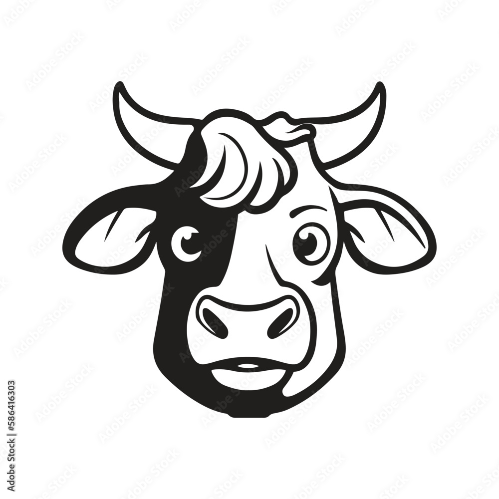 cow head, vector concept digital art, hand drawn illustration cow head, vector concept digital art, hand drawn illustration