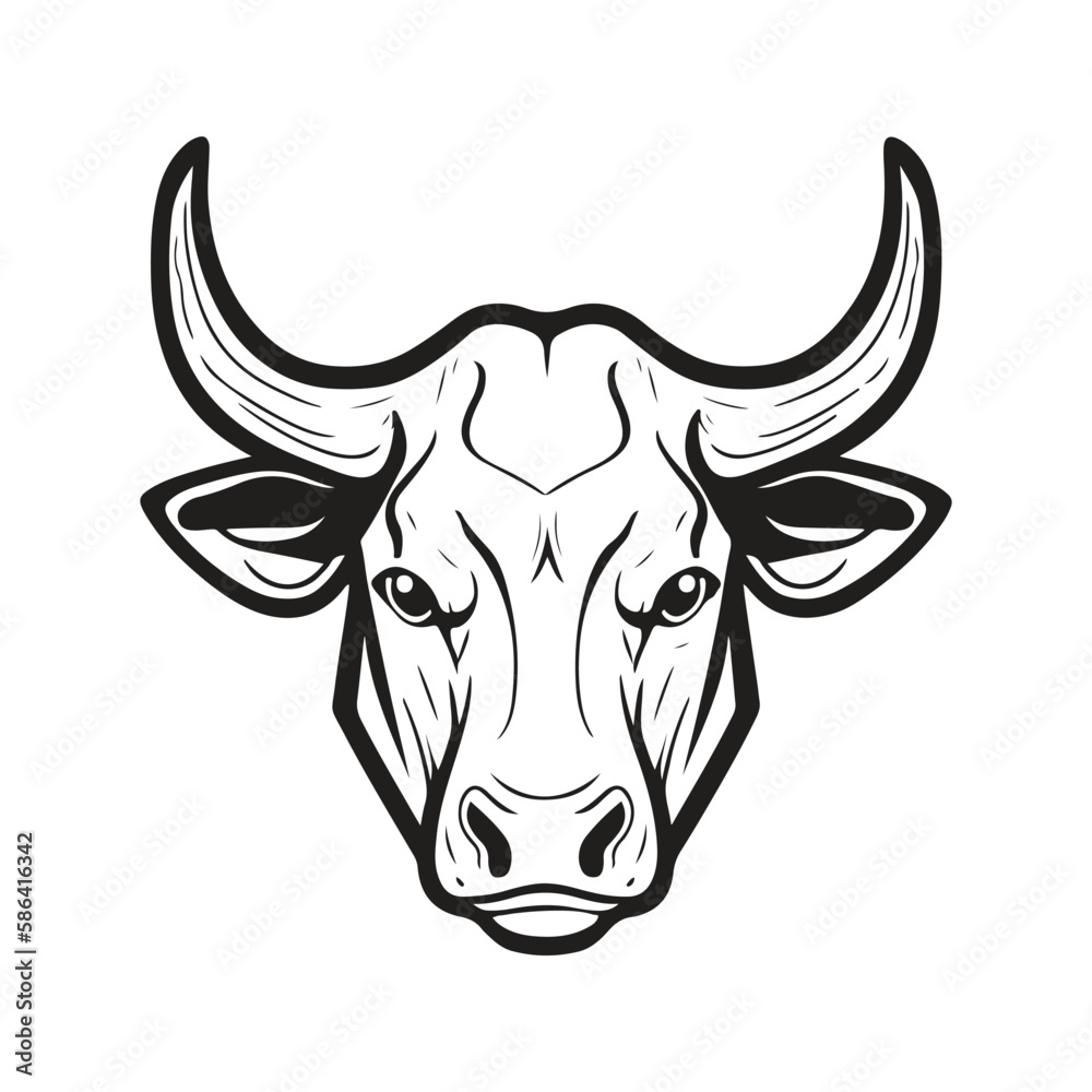 cow head, vector concept digital art, hand drawn illustration