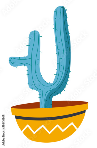 Cactus plant growing in pot, potted flower vector