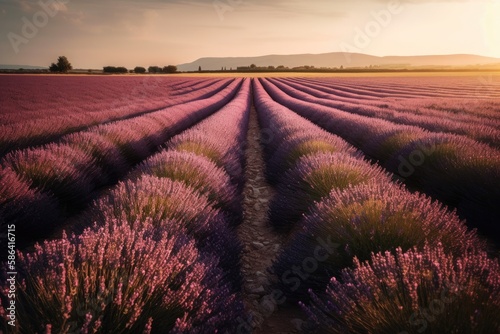 picturesque lavender field during sunset. Generative AI © AkuAku